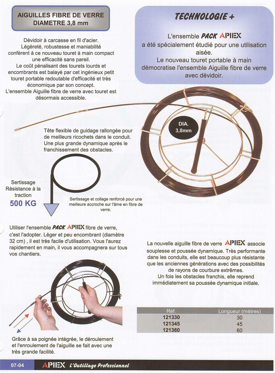 Aiguille fibre de verre 3,8 mm 30 ou 60 m Aiguille fibre de verre 3,8 mm 30 ou 60 m